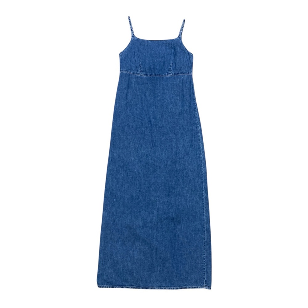 Y2K Gap Denim Dress Women’s 1 Blue Jeans Casual Babydoll Maxi Dress Back Slit